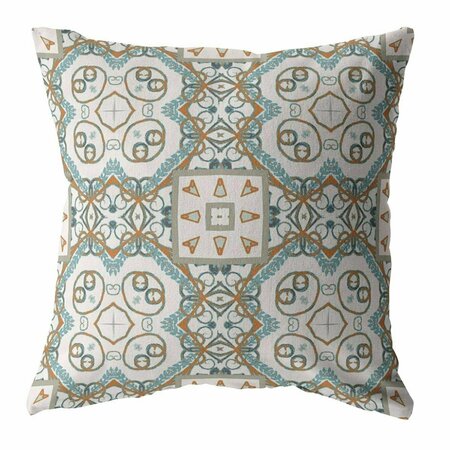 HOMEROOTS 26 in. Mandala Indoor & Outdoor Throw Pillow Orange Light Blue & White 412489